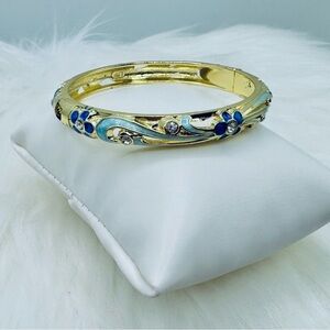 Blue Floral Theme Enamel Cloisonne Bracelet Bangle